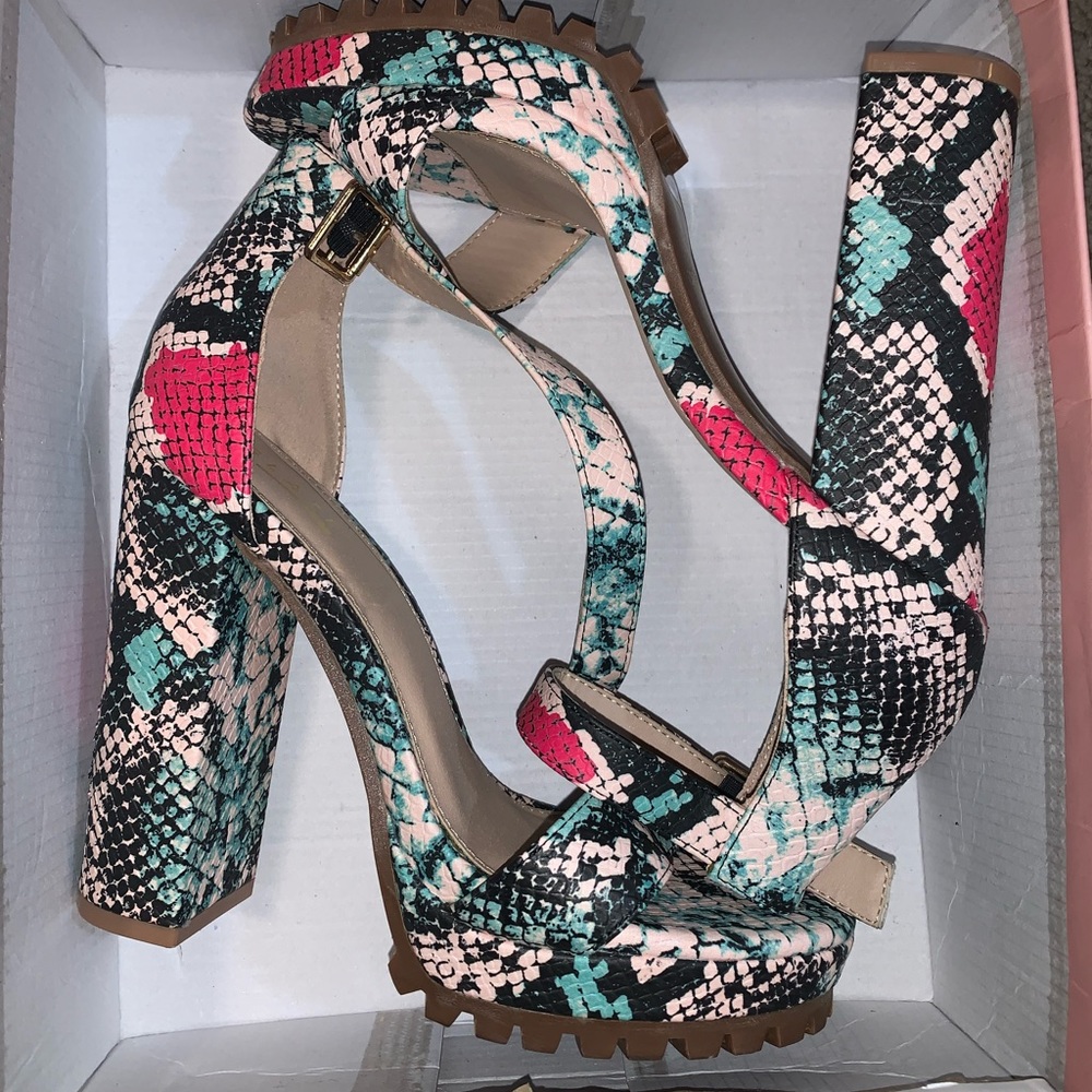Snake skin multi colored heels